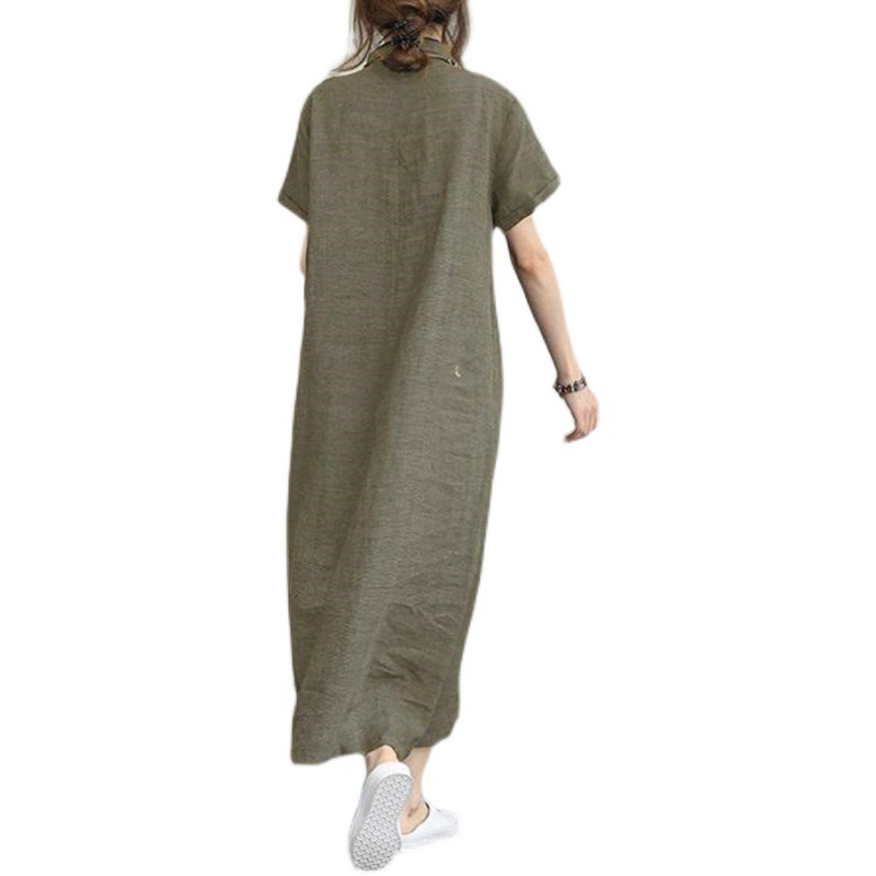 A new cross-border POLO collar, cotton and linen lapel, short-sleeved, loose pocket, elegant women's casual dress Application Scenario