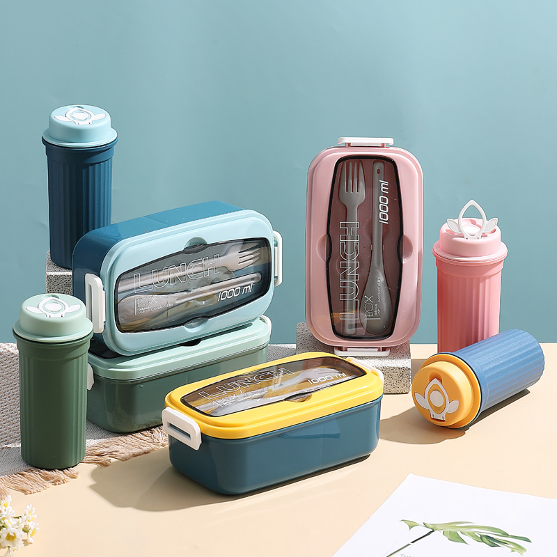 ins跨境饭盒套装便当盒轻食沙拉盒酱料盒学生上班族野餐盒分隔