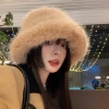 Faux fur mink hats for women, autumn and winter plush fisherman hats, khaki high-end face-enhancing, small, warm and ear-protecting Lei Feng hats Specification image