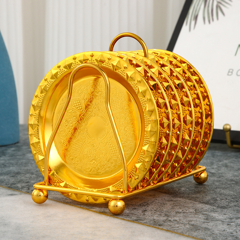 European Style Coaster Coaster Set 6 Gold Cake Plate Small Dish Household Living Room Snack Plate Storage Rack details Picture