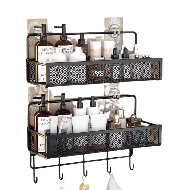 Bathroom Bathroom Shelf Perforation-Free Bathroom Shelf Iron Perforation-Free Wall Hanging Storage Shelf One Piece Item Picture