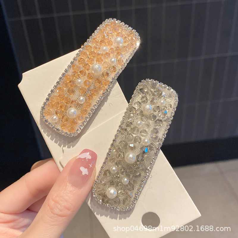 Crystal Square Bb Clip Mesh Red Rhinodiamond-Studded Hair Clip Girl Side Clip Bangs Clip Back Hair Clip Against Top Clip details Picture