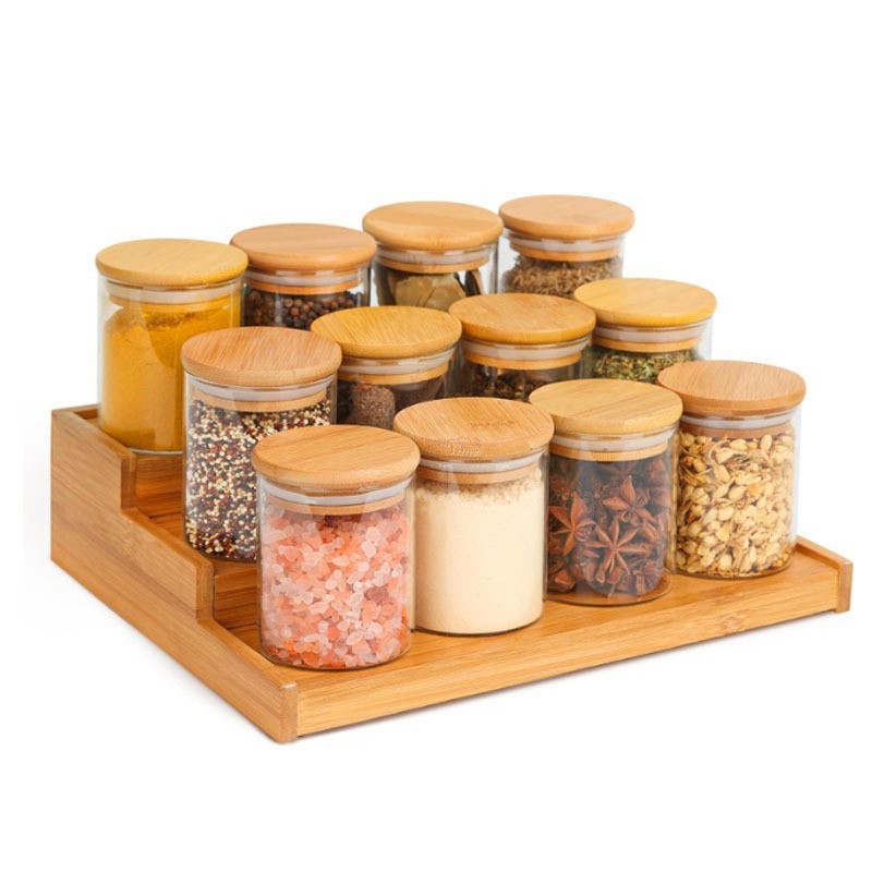 Bamboo spice rack, wooden storage rack, kitchen seasoning rack, oil, salt, soy sauce and vinegar storage rack, stepped three-layer storage rack