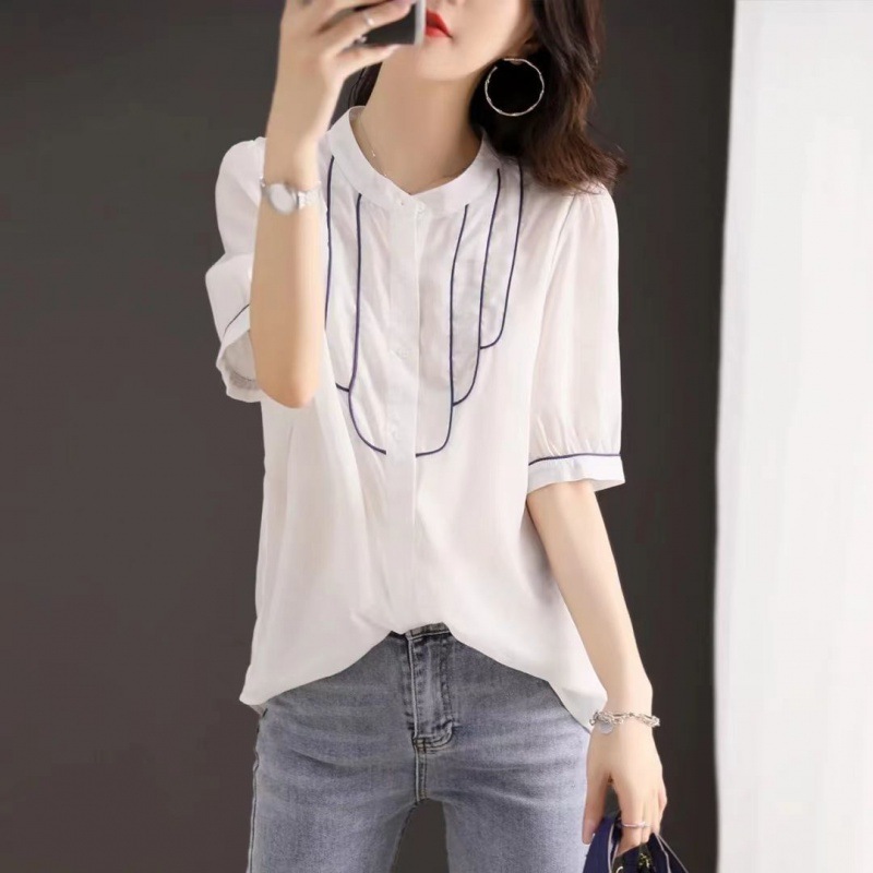 Cool Imitation Tencel White Shirt 2023 Summer New Fashion Casual Loose Korean Women's Short-Sleeved Shirt details Picture
