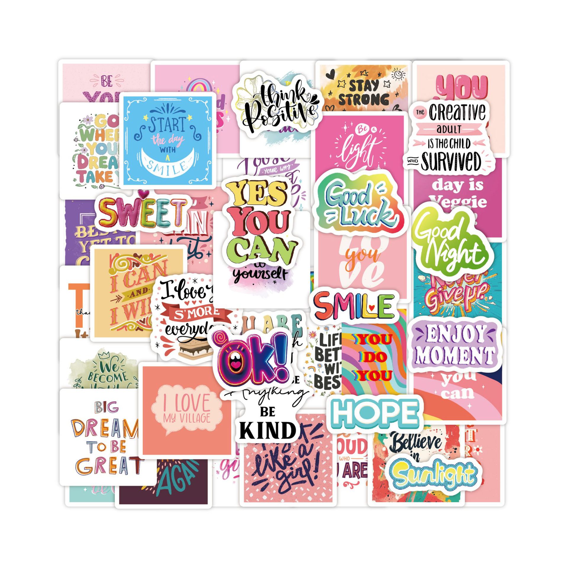 跨境英文贴纸50枚乙烯基防水鼓励文字卡通涂鸦装饰行李箱励志贴纸