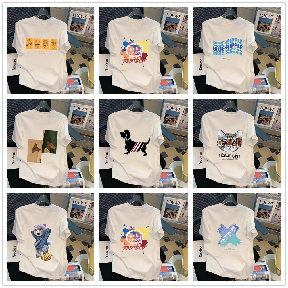 Pure cotton T-shirt 2023 trendy sporty new men's loose, large-sized, round-neck printed base layer details Picture