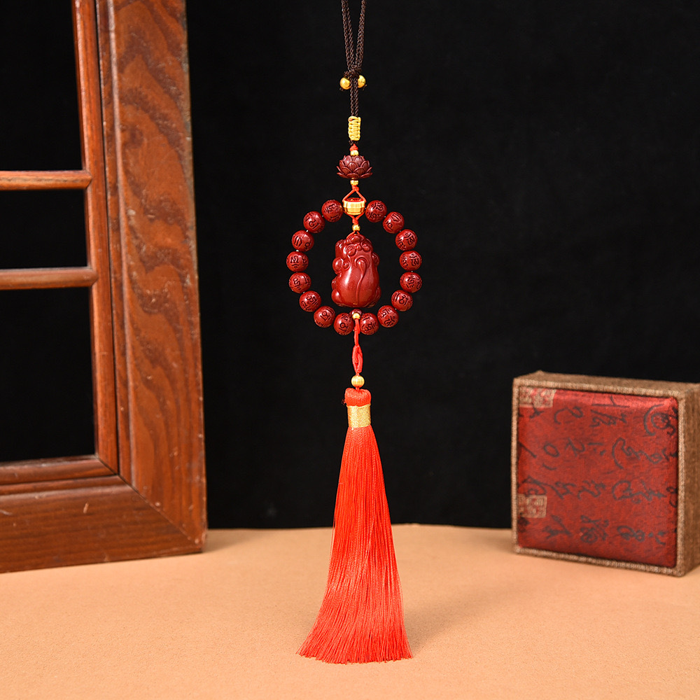 New six-character true words bead ring tassel car pendant, cinnabar lotus, little deer car rearview mirror interior hanging accessory, national trend Application Scenario