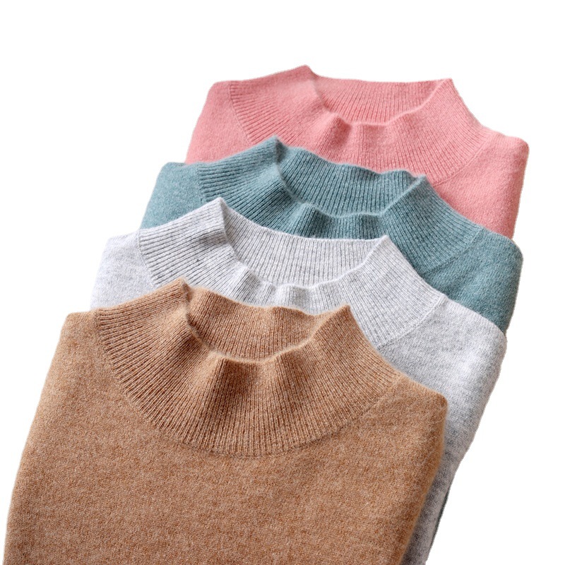 New autumn and winter collection: Semi-high-neck wool sweater, solid color pullover base layer for women, short thickened sweater for women, paired with knitted sweater Item Picture