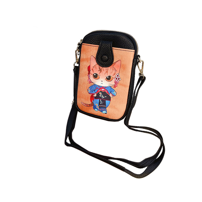 2021 new women's single shoulder mobile phone bag single pull female backpack national style retro female bag mini cute diagonal bag Item Picture