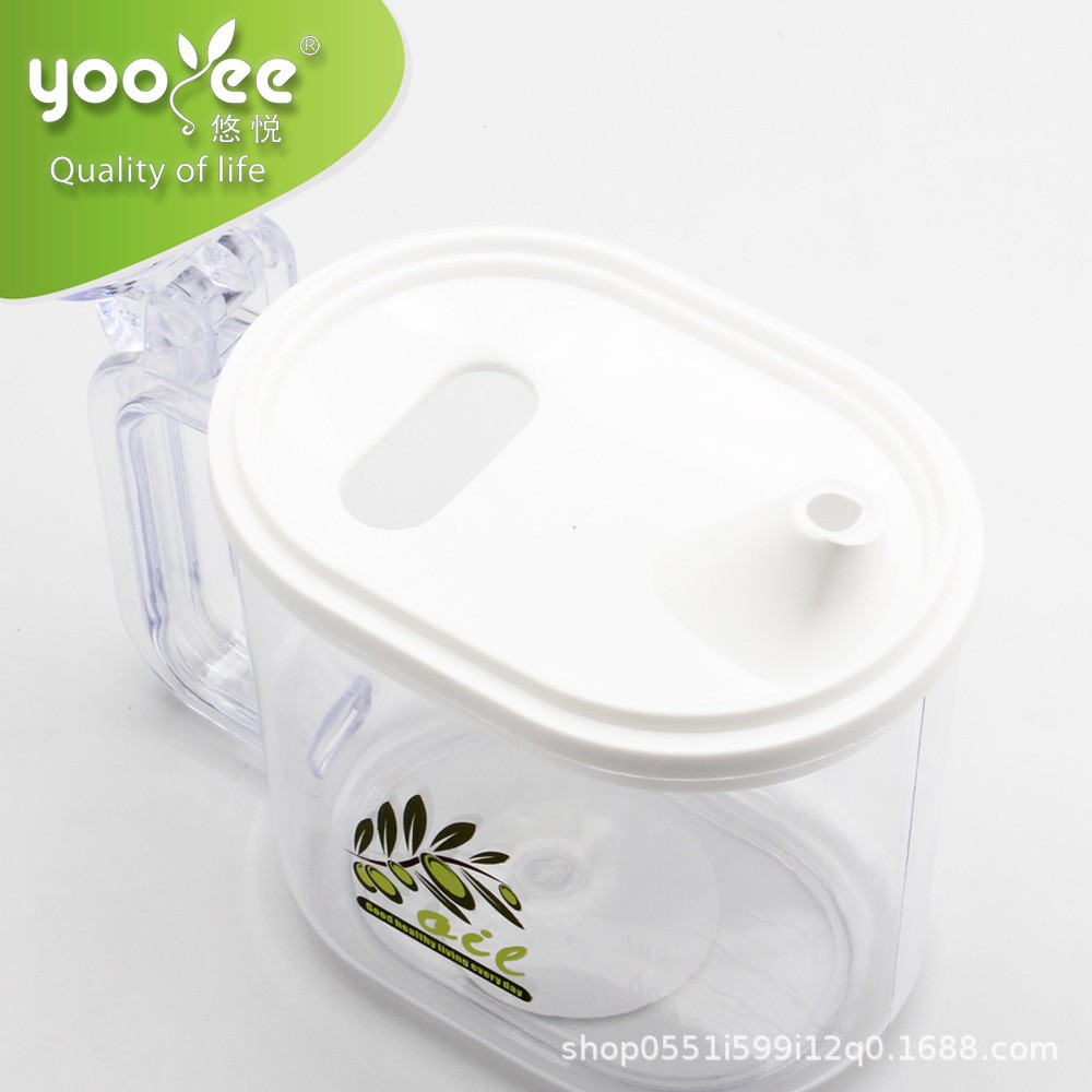 Yuyue plastic 600ml oil pot Transparent household kitchen supplies seasoning pot non-slip handle oil pot seasoning wholesale full figure