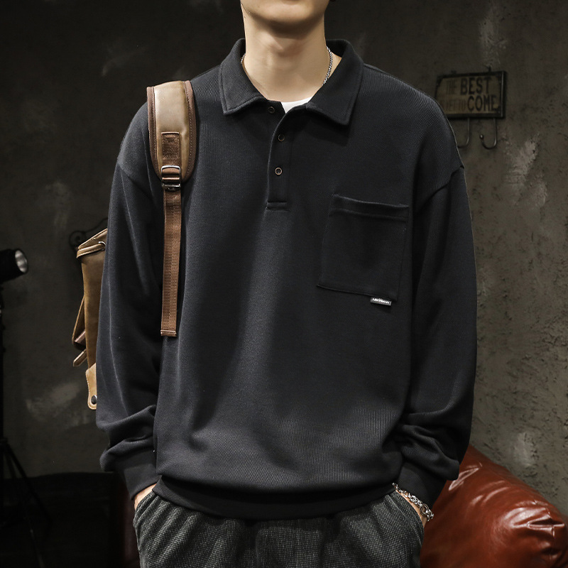 American polo shirt, long-sleeved men's sweatshirt, a heavyweight trendy brand, large-sized autumn and spring new men's lapel top coat