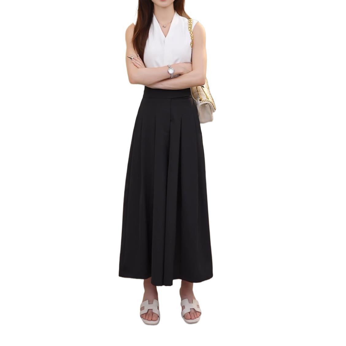 Summer Korean style petite high-waisted skirt pants for women, loose and slimming with a sense of texture, thin casual wide-leg pants, others Item Picture