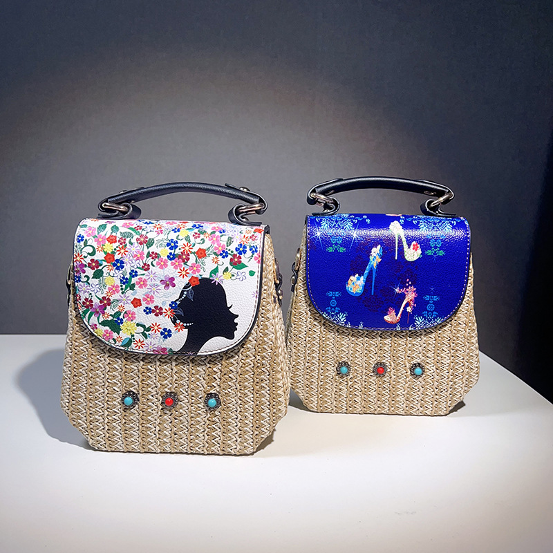 2024 new retro national style women's single shoulder bag rattan leather hand-held cross-body multi-color printing storage bag for women details Picture