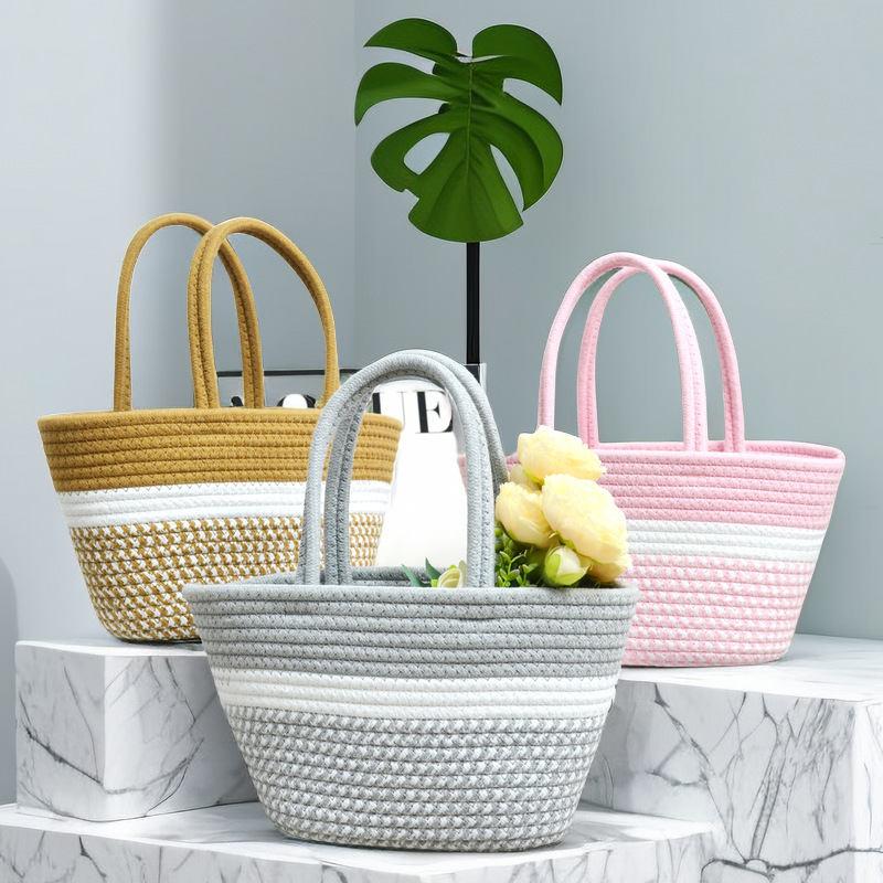 Vegetable basket, cotton thread woven bag, cotton rope storage basket, woven basket, women's bag, picnic basket, fruit and vegetable storage basket details Picture