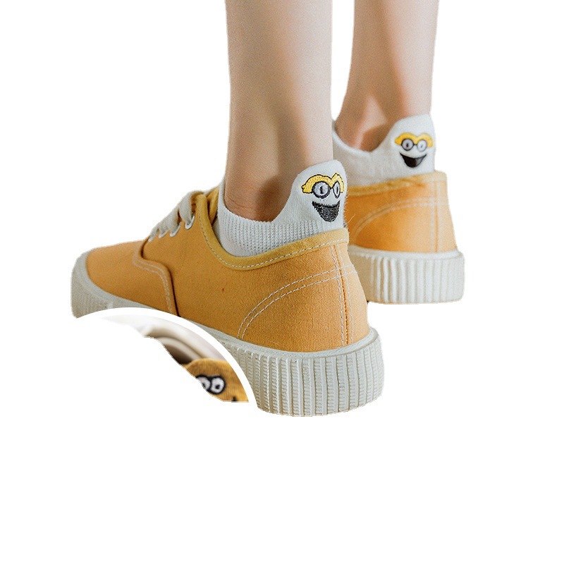 2021 new cartoon couple boat socks followed by funny emoji short socks, trendy internet-famous embroidered smiling face women's socks Item Picture