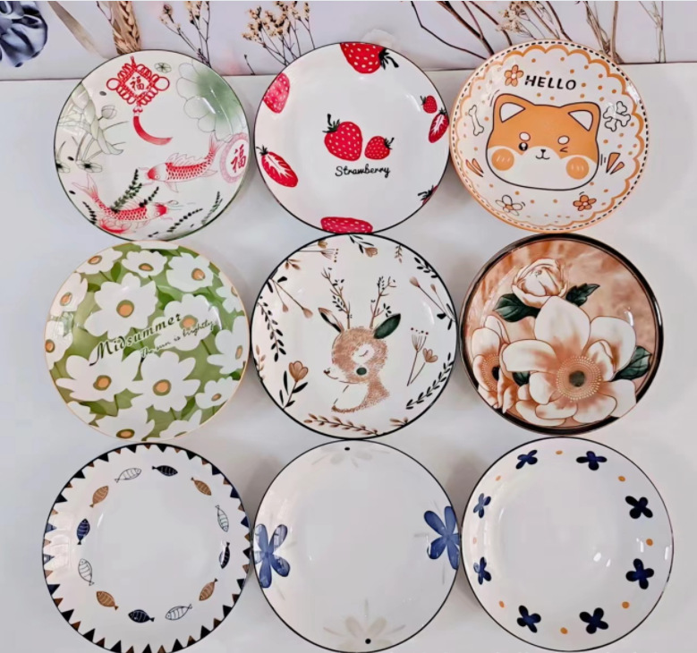7-inch household ceramic printed fruit plate, rice plate and vegetable plate