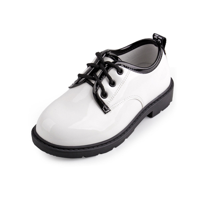 Children's leather shoes, baby hosts performance, hollowed-out lace-up children's shoes, fashionable shiny boys' magic stickers, a pair of leather shoes Item Picture