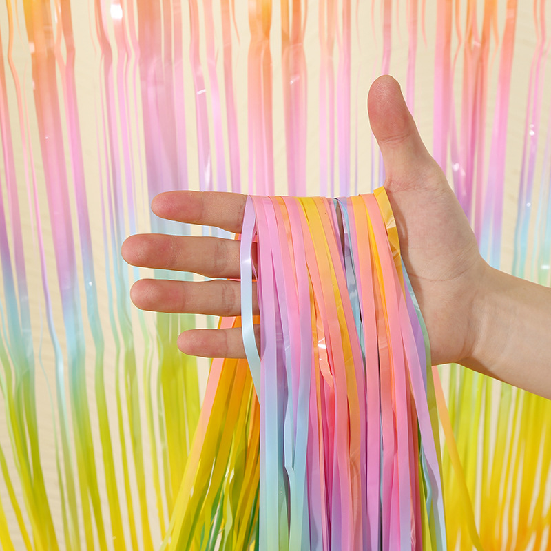 Cross-border 1*2M colored tassel rain silk curtain, festival celebration, wedding decoration, color strip background wall decoration, and wholesale of decorative patterns details Picture