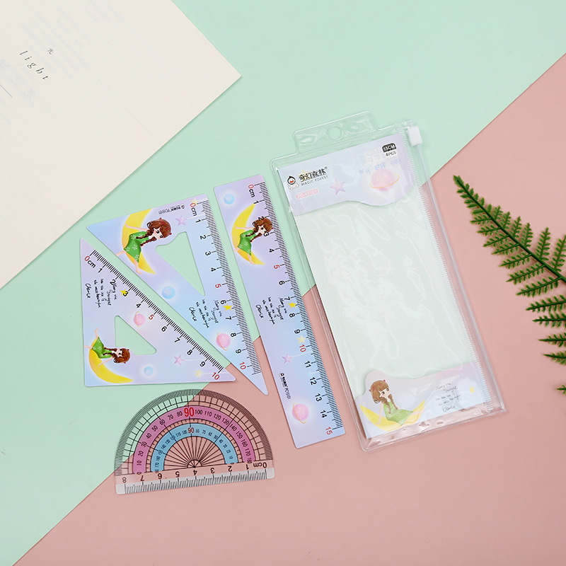 Student ruler set straight triangle transparent protractor color printing set ruler 4 sets of manufacturers directly Application Scenario