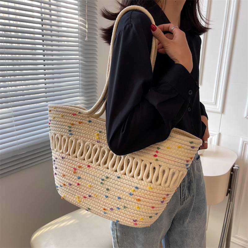 Shoulder Bag Hollow Woven Cotton Bag New Summer Large Capacity French Straw Bag Beach Holiday Bag Female details Picture