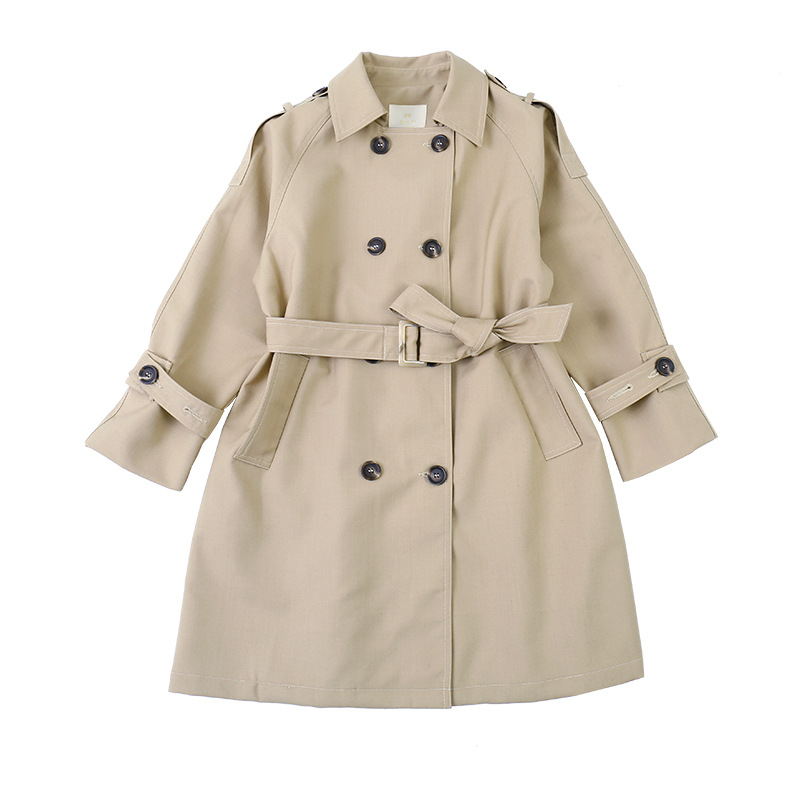High-end girls' windbreaker 2022 new autumn collection, stylish spring and autumn coat for children, long British-style coat for children Item Picture