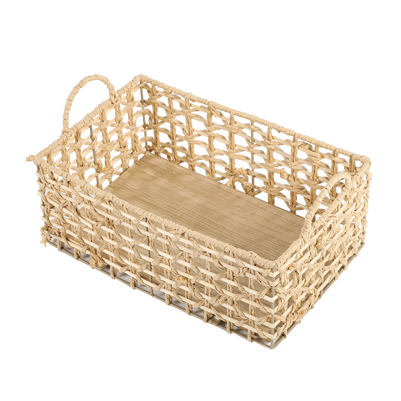 Hot-selling woven storage baskets, sundries and books storage baskets, paper rope hand-woven baskets, children's toy hand-held baskets Item Picture
