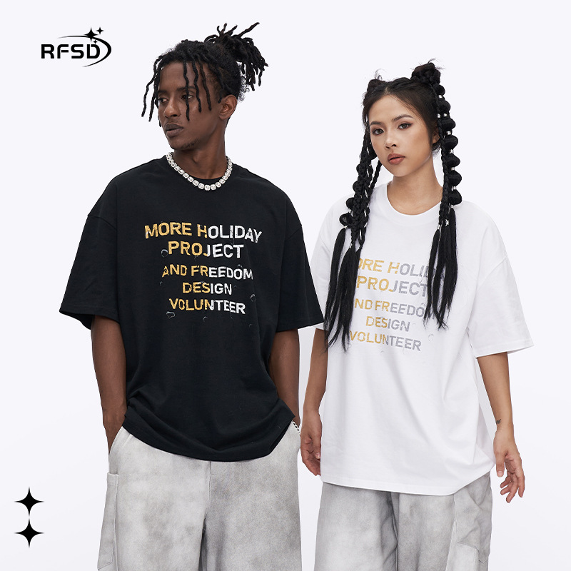 RFSD Men's Wear: Two-tone English print T-shirt for Spring/Summer 2024, a trendy brand, loose short-sleeved, casual streetwear for men