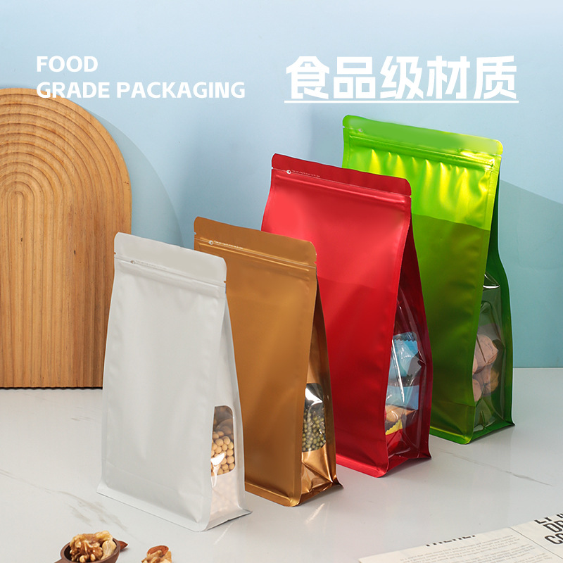 Wholesale eight-side sealed food bags for nuts, snacks, beef, dried fruits, self-standing packaging, candies, tea, side-opening window sealed bags details Picture