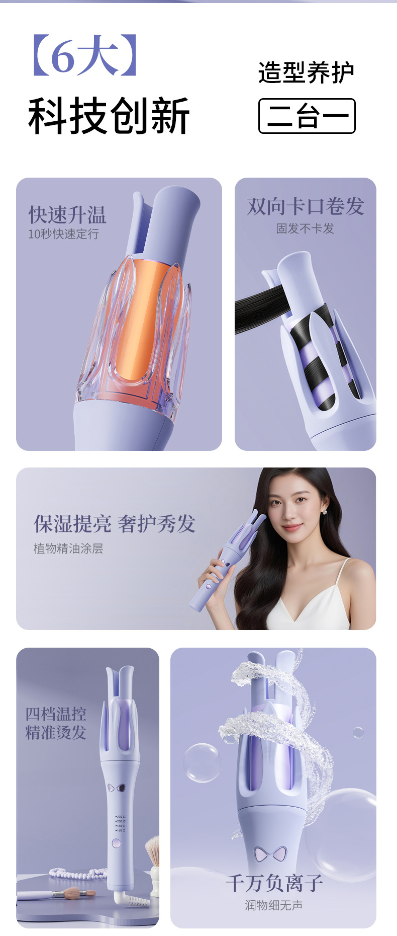 跨境 全自动卷发棒32mm 双凹槽大波浪电动烫发器负离子润发蜂鸣音详情3