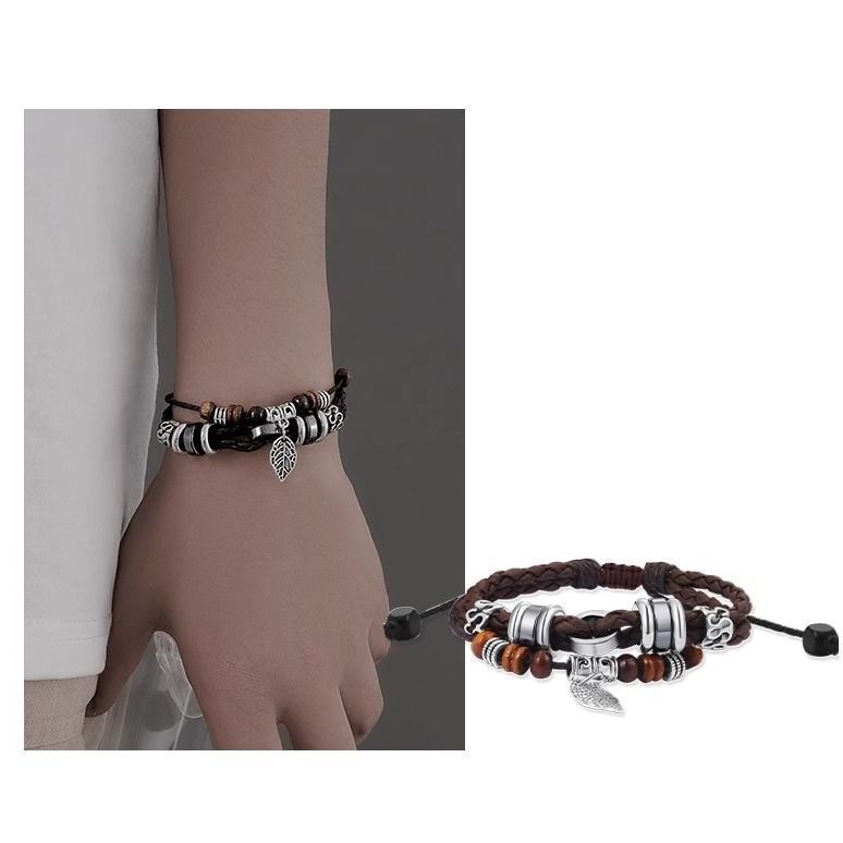 Tree leaf Bracelet Men's personalized retro multi-layer hand-woven leather bracelet Simple student couple hand accessories Specification drawing