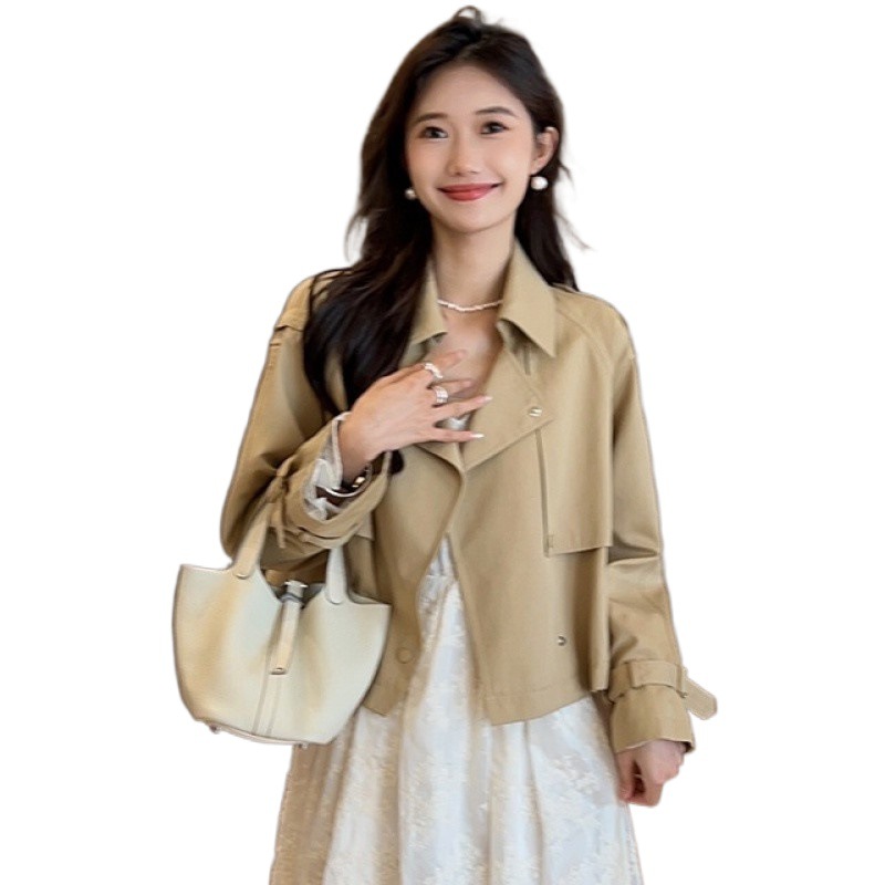 Khaki Trench Coat Short Coat Women 2024 Spring And Autumn New Design Small Loose With Retro Top Tide Item Picture