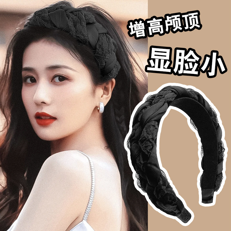 2022 New Net Red Organ-Yarn Chain Headband Lace Braid Pressure Hairpin Temperament Braid Braid Headband Headdress