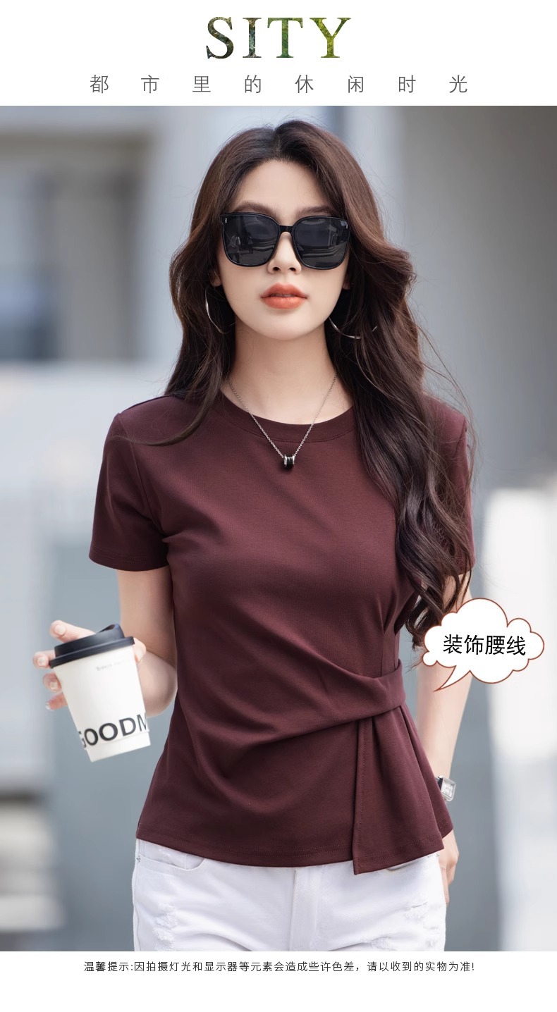洋气短袖T恤女纯棉夏季不规则遮肚子微胖显瘦设计感小众上衣A3938详情3