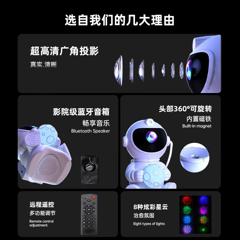 Bluetooth astronauts hold the moon hold the stars starry sky projection lamp laser starry atmosphere lamp bedside night light Specification drawing