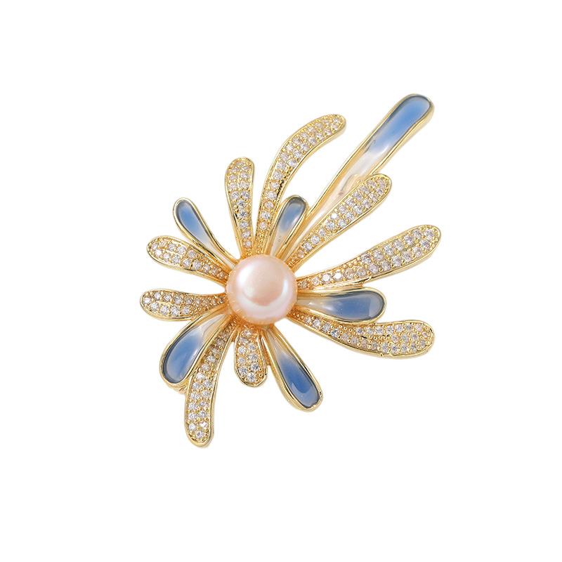 Wholesale of high-end, niche enamel zircon fireworks, fashionable freshwater pearl clothing accessories, brooches and corsages Item Picture