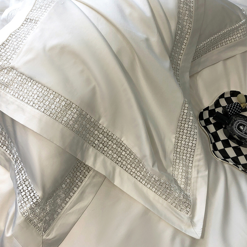 Italian Light Luxury Hotel Style 140 Xinjiang Long Staple Cotton Four-Piece Set Plain Color All Cotton Hollow Soft Skin Quilt Cover Specification drawing