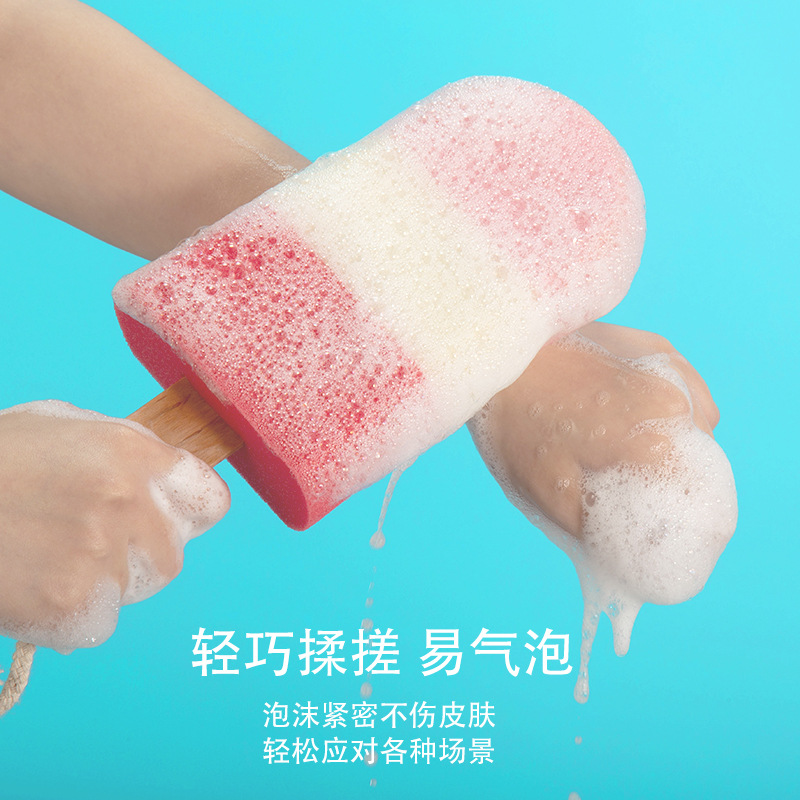 Beautiful Bath Clean Sponge Brush Japanese Long Handle Popsicle Sponge Cup Brush Baby Multifunctional Wooden Handle Bath Brush details Picture