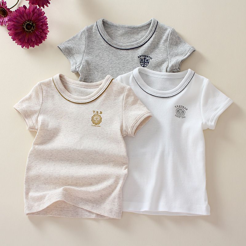 Children's pure cotton short-sleeved T-shirt, all-cotton breathable half-sleeved base layer top for boys and girls, Japanese-style casual, non-fluorescent Specification drawing