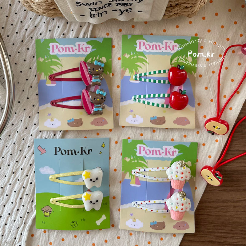 New Korean cartoon water drop apple hairpin, girl's forehead loose hair, bye-bye hairpin, children's matching hair accessory for girls Specification image