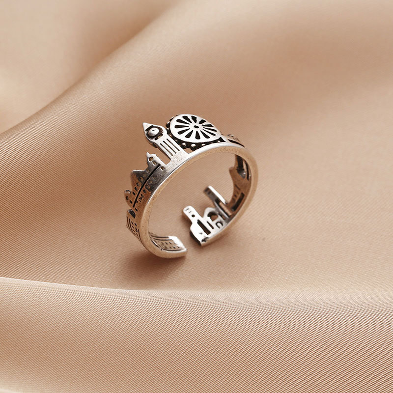 韩版东大门泰银城堡戒指女复古做旧个性ins潮冷淡风开口指环饰品