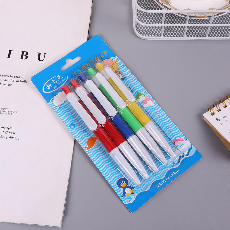 5-piece ballpoint pens in stock, factory direct sales. Cute telescopic pens, student stationery pens, 2-yuan store stationery wholesale