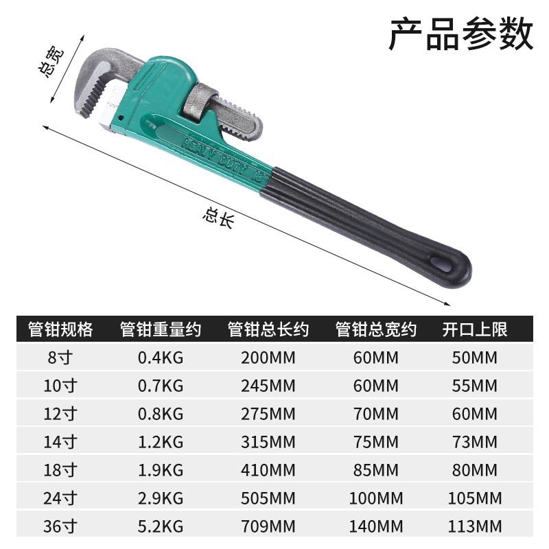Factory wholesale of large pipe wrenches, quick pipe pliers, tools, pipe pliers, multi-purpose water pipe pliers, wrenches, heavy-duty throat pliers, and tooth pliers details Picture