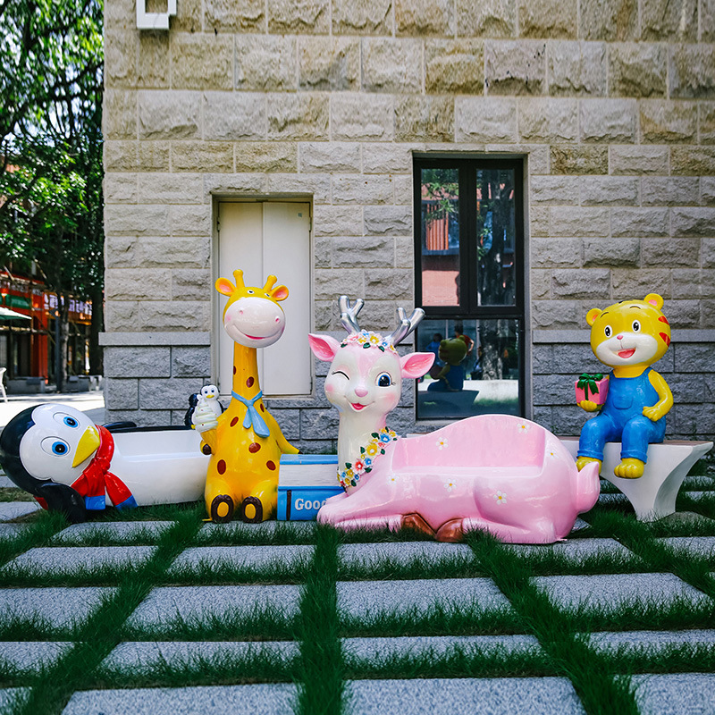 Cartoon Animal Leisure Seat Fiberglass Sculpture Kindergarten Decoration Pieces Outdoor Shopping Mall Seat Stool Beauty Chen Short Pieces