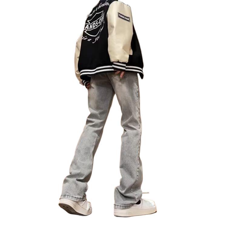 Custom-made American high street cement grey jeans for men in summer are wide details Picture