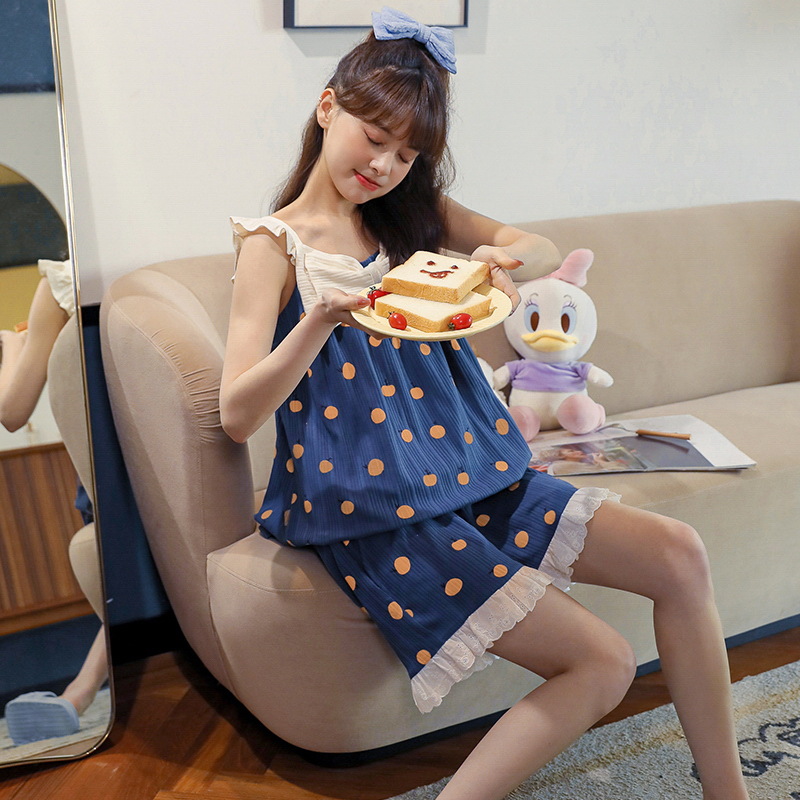Pajama women's summer thin sexy halter summer two-piece set Korean style cute student girl casual home wear Application Scenario