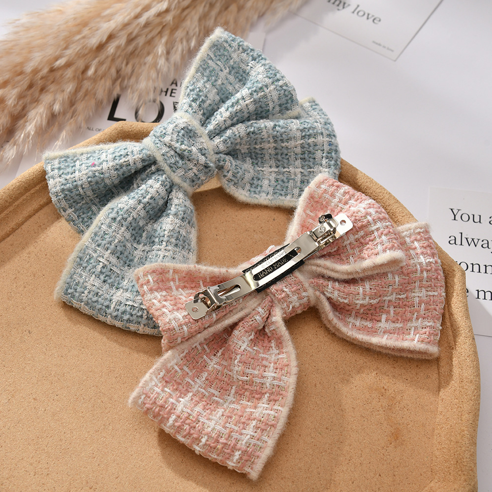 Wholesale of high-end checkered bow hair accessories, retro and elegant chanel-style hair clips, and sweet forest-style hair clip clips