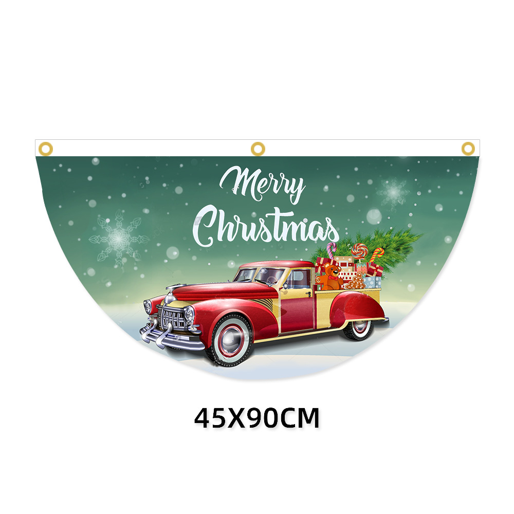 Customized cross-border Christma-themed fan flag digital printing polyester 45*90cm courtyard guardrail fan flag background fabric Application Scenario