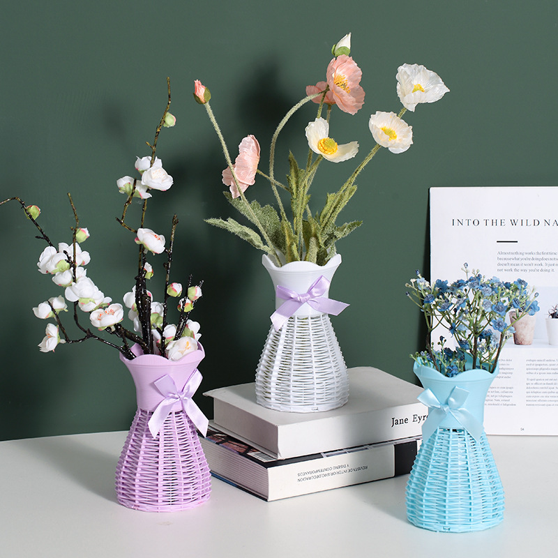 Home decoration simulation rattan woven vases, living room ornaments, flower arrangement tables, plum blossom mouth plastic vases, direct supply from the manufacturer details Picture