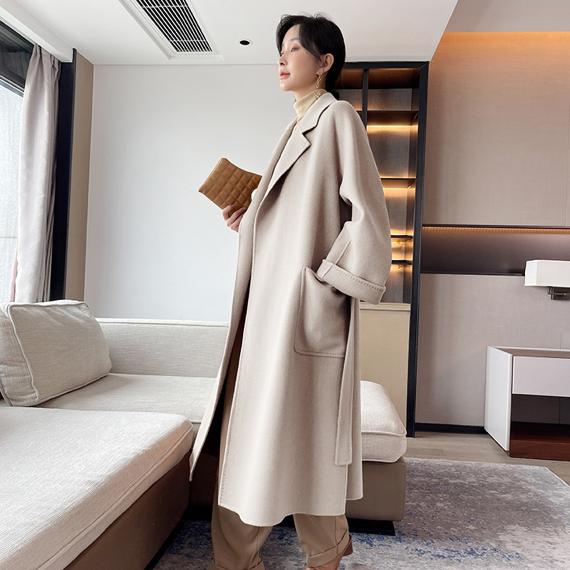 European Palace Grade 100 Pure Cashmere Loose Double-Sided Cashmere Coat Women's Mid-Length New Model For Autumn And Winter 2024 Specification drawing