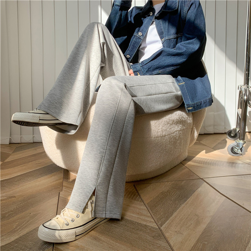 2023 White High-Waisted Wide-Leg Pants Women's Slimming Side Slit Loose All-Match Air Pants Floor Length Pants Straight Leg Pants details Picture